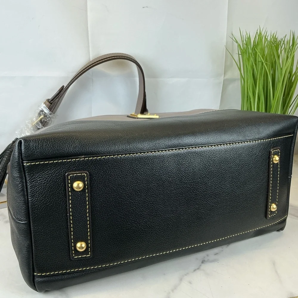 Dooney & Bourke Sophie Hobo Mushroom Taupe Black Leather Bag Tassels NWT‎
